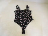 Bar III Thong Bodysuit Black/Pink/Mint Female Adult Size M Floral -- Used