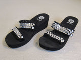 Yellow Box Mercy Wedge Sandal Embellished Black/Silver Female Adult Size 8 Solid -- Used