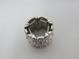 Designer Fashion Ring Silver Small Clear Gems Female Adult Size 6 Floral -- Used