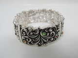 Designer Stretch Bangle Bracelet Silver/Multicolored Gems Female Adult -- Used