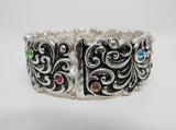 Designer Stretch Bangle Bracelet Silver/Multicolored Gems Female Adult -- Used