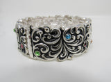 Designer Stretch Bangle Bracelet Silver/Multicolored Gems Female Adult -- Used