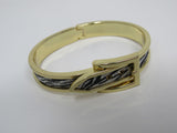Designer Hinged Bangle Cuff Bracelet Gold/Black/White Female Adult Animal Print -- Used