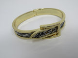 Designer Hinged Bangle Cuff Bracelet Gold/Black/White Female Adult Animal Print -- Used