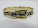 Designer Hinged Bangle Cuff Bracelet Gold/Black/White Female Adult Animal Print -- Used