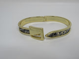Designer Hinged Bangle Cuff Bracelet Gold/Black/White Female Adult Animal Print -- Used