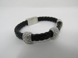 Designer Braided Bangle Bracelet Black/Silver Clear Gemstones Female Adult -- Used