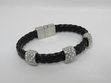 Designer Braided Bangle Bracelet Black/Silver Clear Gemstones Female Adult -- Used