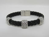 Designer Braided Bangle Bracelet Black/Silver Clear Gemstones Female Adult -- Used
