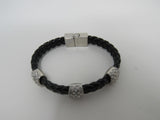 Designer Braided Bangle Bracelet Black/Silver Clear Gemstones Female Adult -- Used