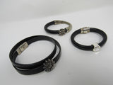 Designer Bangle Bracelets Set of 3 Black/Silver Flower Design Female Adult -- Used