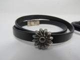 Designer Bangle Bracelets Set of 3 Black/Silver Flower Design Female Adult -- Used