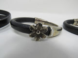 Designer Bangle Bracelets Set of 3 Black/Silver Flower Design Female Adult -- Used