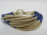 Designer Multi-Layerd Bangle Bracelet Gold/Blue Toggle Clasp Female Adult -- Used