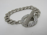 Designer Chain Link Bracelet Silver Clear Gemstones Female Adult -- Used