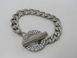 Designer Chain Link Bracelet Silver Clear Gemstones Female Adult -- Used
