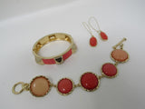 Designer Matching Bracelets and Earrings Coral/Gold Female Adult -- Used