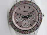 Fossil Watch Silver/Pink Oyster Bracelet Band Female Adult -- Used