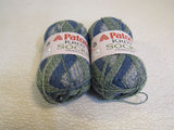 Patons Kroy Socks Yarn 2 Skeins 166 Yards Each Green Striped Ragg -- New