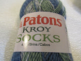 Patons Kroy Socks Yarn 2 Skeins 166 Yards Each Green Striped Ragg -- New
