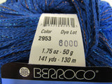 Berroco Glint Yarn Blue 1 Ball 141 Yards 80% Cotton 12% Nylon 8% Metallic -- New