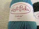 Knit Picks DK Weight Cotlin Yarn 3 Skeins 123 Yards Each Crème Brulee/Surf/Cedar -- New
