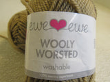Ewe Ewe Wolly Worsted Yarn Sand 2 Skeins 95 Yards Each 100% Fine Merino Wool -- New