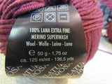 Zara Merino Extra Fine Yarn Burgundy 9 Balls 136.5 Yards Each -- New