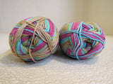 Ella Rae Phoenix DK Prints Yarn 2 Skeins 251 Yards Each Rose/Teal/Lime Green/Tan -- New