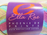 Ella Rae Phoenix DK Prints Yarn 2 Skeins 251 Yards Each Rose/Teal/Lime Green/Tan -- New