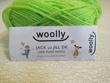 Woolly Jack and Jill DK Yarn Lime/Green 3 Skeins 109 Yards Each 100% Pure Wool -- New