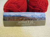Ashford 8Ply Yarn Red 3 Skeins 218 Yards Each 100% New Zealand Wool -- New