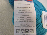 Cascade Yarns 220 Superwash Yarn Turquoise 2 Balls 220 Yards Each -- New