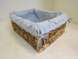KIDSLine Bamboo Basket with Cloth Liner 16in x 12in x 6in Brown/Baby Blue -- Used