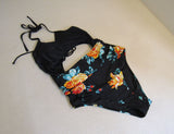 Cupshe Swimsuit One Piece Black/Multicolored Flowers Nylon Female Size M -- New
