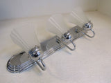 Standard Bathroom Fixture Wall Mount Light 3 Bulbs 24in x 8in Chrome/Frosted -- Used