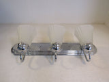 Standard Bathroom Fixture Wall Mount Light 3 Bulbs 24in x 8in Chrome/Frosted -- Used