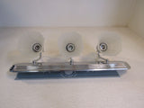 Standard Bathroom Fixture Wall Mount Light 3 Bulbs 24in x 8in Chrome/Frosted -- Used