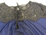 august silk Blouse Navy/Black Lace Top Female Size M -- Used