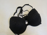Pink VS Push Up Bra Black with Pink Polyester Elastane Female Size 34D -- Used