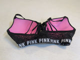 Pink VS Push Up Bra Black with Pink Polyester Elastane Female Size 34D -- Used