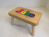 One Step Around Jake Stool Natural Painted Wood Letters 112-011923 -- Used
