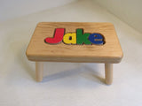 One Step Around Jake Stool Natural Painted Wood Letters 112-011923 -- Used