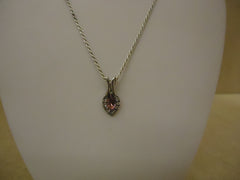 Designer Fashion Necklace 15in L Chain Dangle Faux Gemstones Female Silver/Reds -- Used