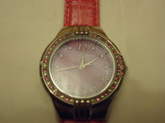 Signature Watch Analog Casual Leather Band Female Adult Pinks -- Used