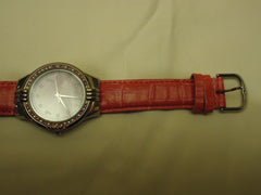 Signature Watch Analog Casual Leather Band Female Adult Pinks -- Used