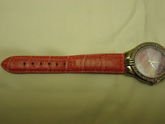 Signature Watch Analog Casual Leather Band Female Adult Pinks -- Used