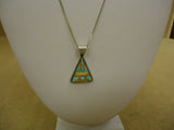 Designer Fashion Necklace 16in L Triangle Chain Dangle Female Adult Silver/Green -- Used