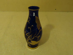 Designer Decorative Vase 10in H x 4 1/2in Diameter Blues/Golds Glass -- Used
