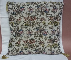 Custom Made Throw Pillow Beige Floral Brocade 16in x 16in  * Fabric  -- Used